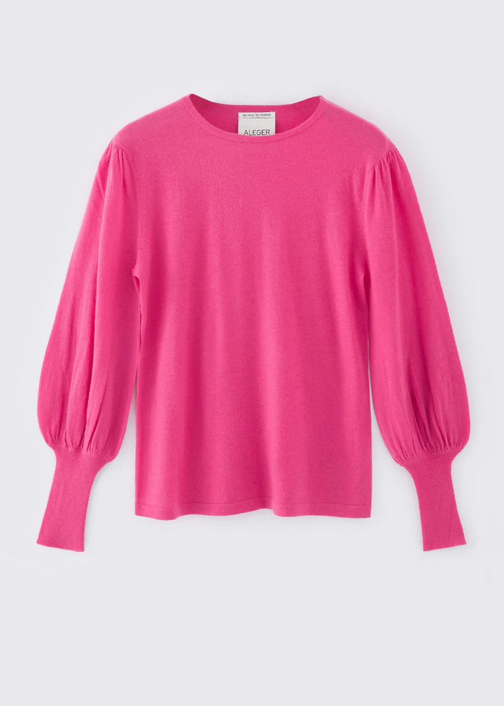 Aleger Cashmere | Cashmere Blend Bell Sleeve Crew | Fushia