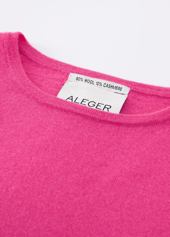 Aleger Cashmere | Cashmere Blend Bell Sleeve Crew | Fushia