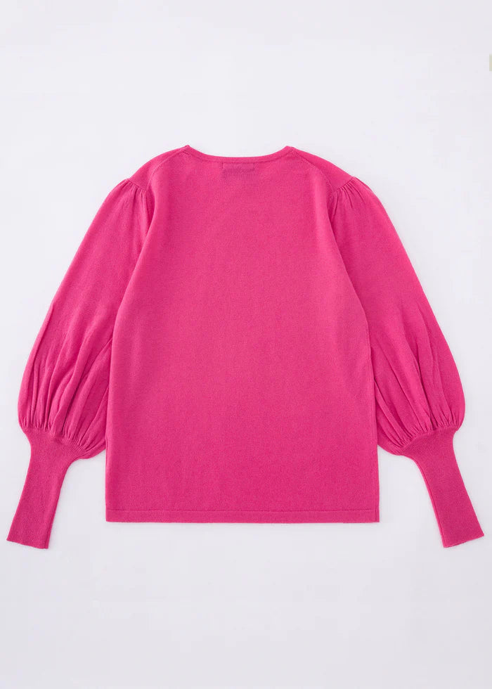 Aleger Cashmere | Cashmere Blend Bell Sleeve Crew | Fushia