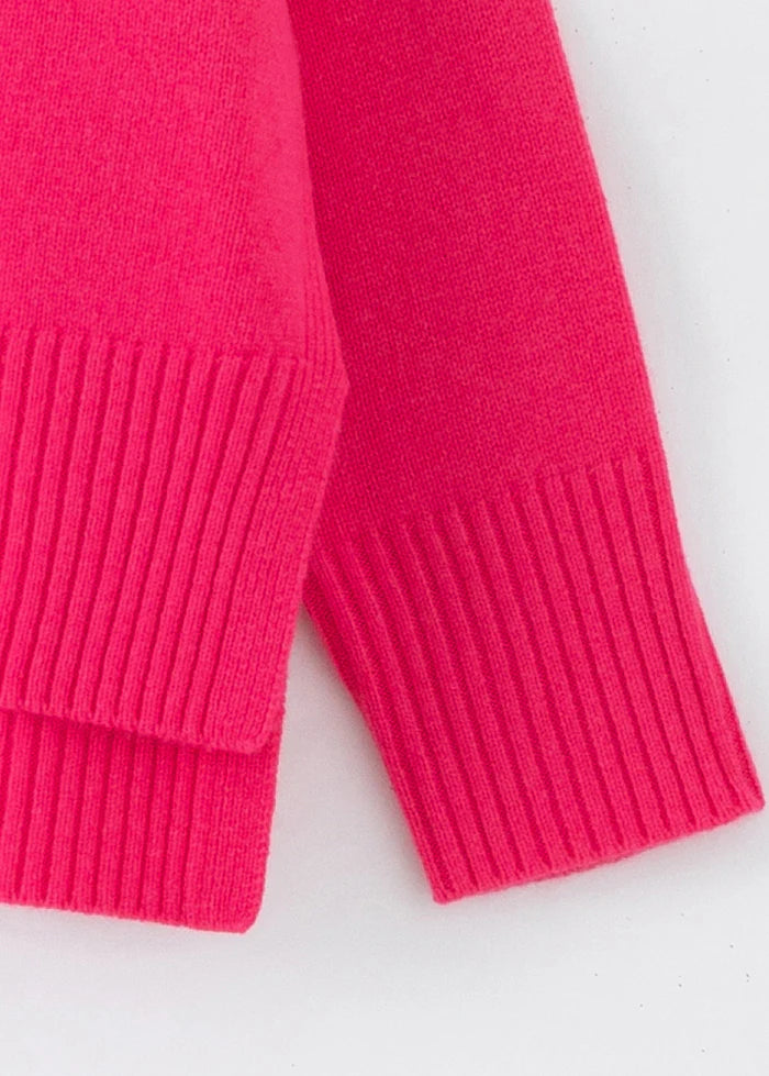 Aleger Cashmere | Cashmere Blend Hi Low 3 Button Cardigan | Pink Flash