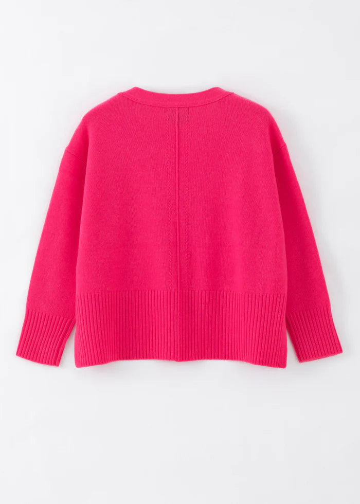 Aleger Cashmere | Cashmere Blend Hi Low 3 Button Cardigan | Pink Flash