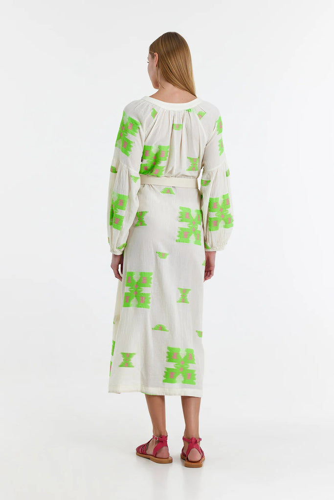 Devotion Twins | Adela Long Dress | Green/Fuchsia