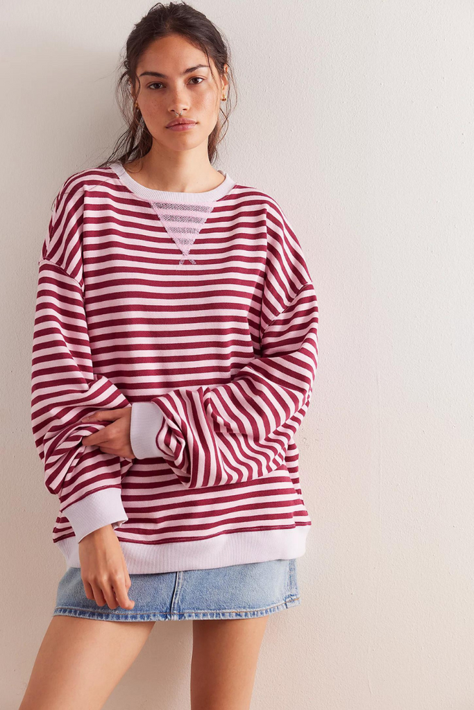 Free People | Classic Striped Crew | Raspberry Combo