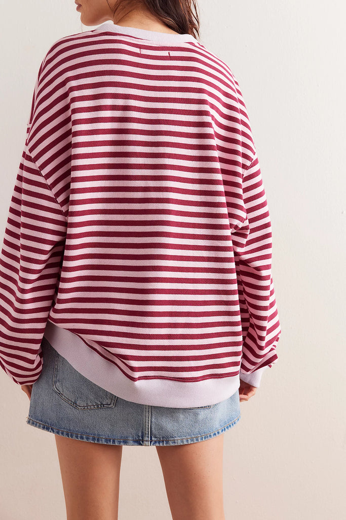 Free People | Classic Striped Crew | Raspberry Combo