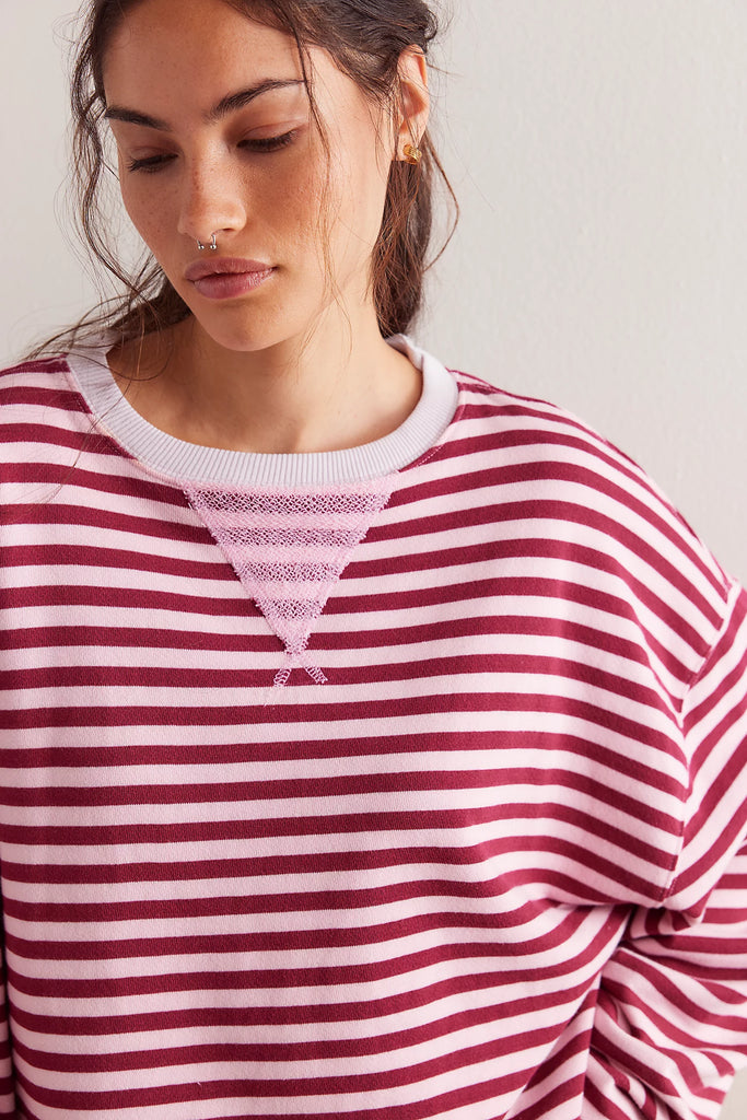 Free People | Classic Striped Crew | Raspberry Combo