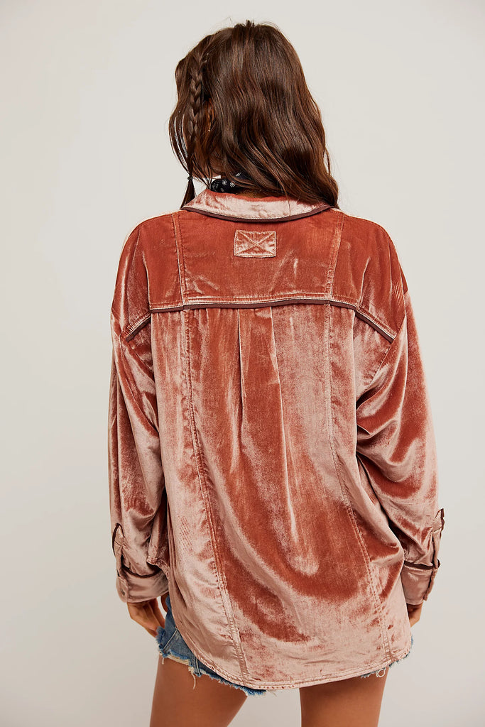 Free People | Luxy Velvet Solid Shirt | Cedar Wood