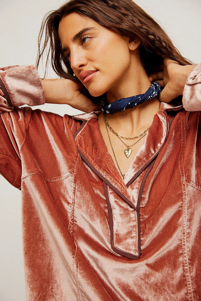 Free People | Luxy Velvet Solid Shirt | Cedar Wood