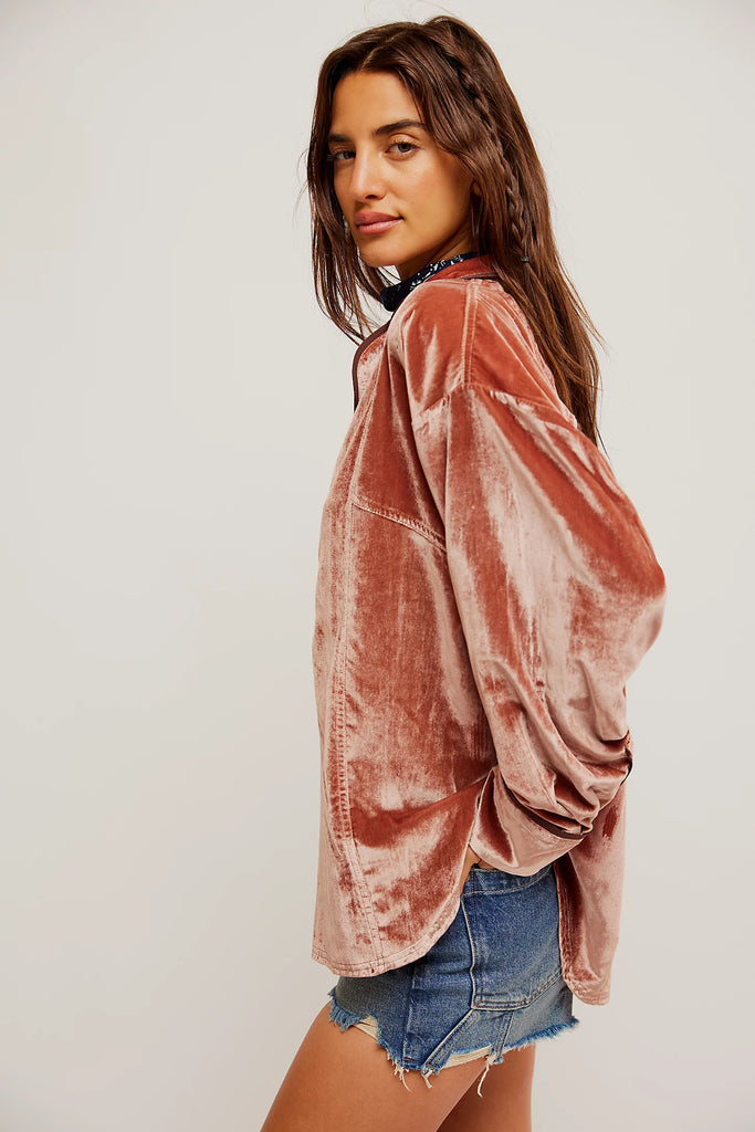 Free People | Luxy Velvet Solid Shirt | Cedar Wood