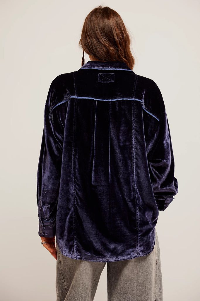 Free People | Luxy Velvet Solid Shirt | Night Sky