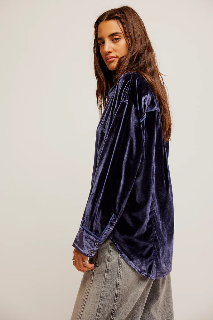 Free People | Luxy Velvet Solid Shirt | Night Sky