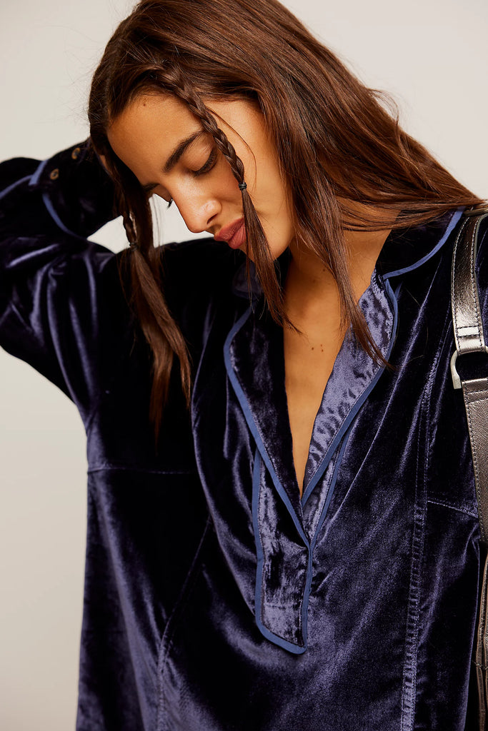 Free People | Luxy Velvet Solid Shirt | Night Sky