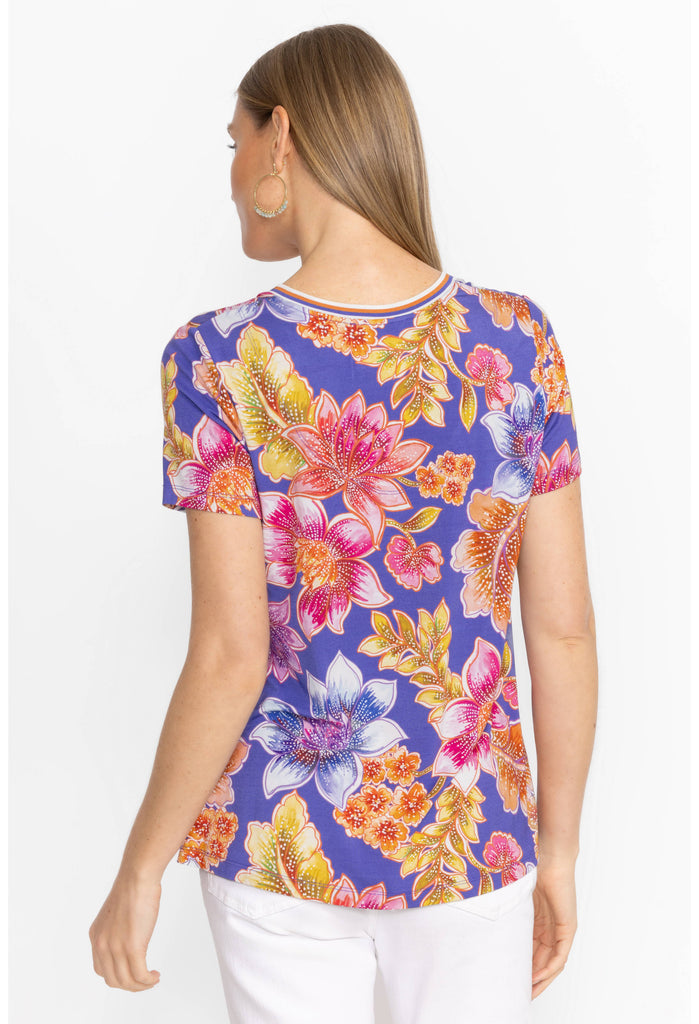 Johnny Was | The Janie Favorite S/Sleeve V-Neck Swing Tee | Multi Blue Floral