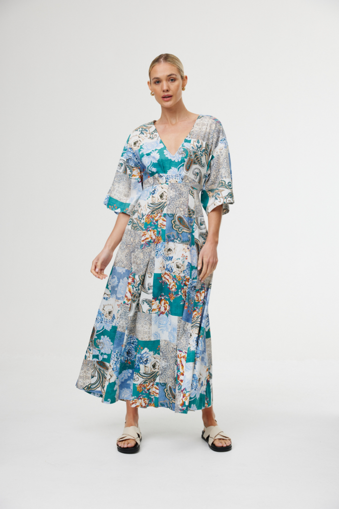 Kinney | Ellis Dress Cyan Patchwork