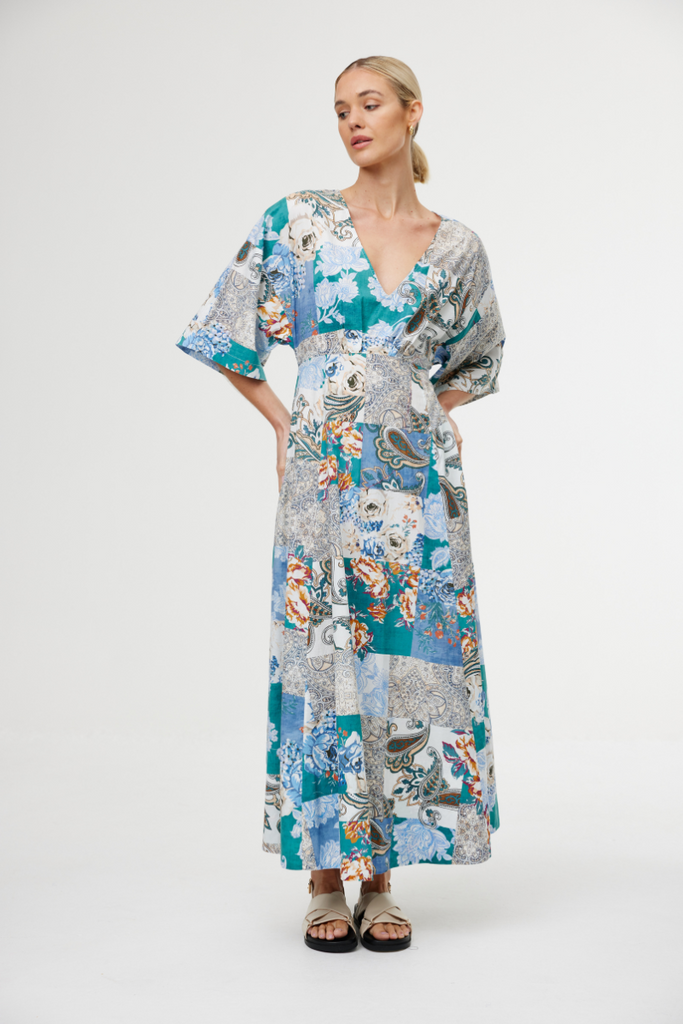 Kinney | Ellis Dress Cyan Patchwork