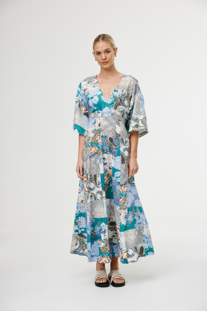 Kinney | Ellis Dress Cyan Patchwork