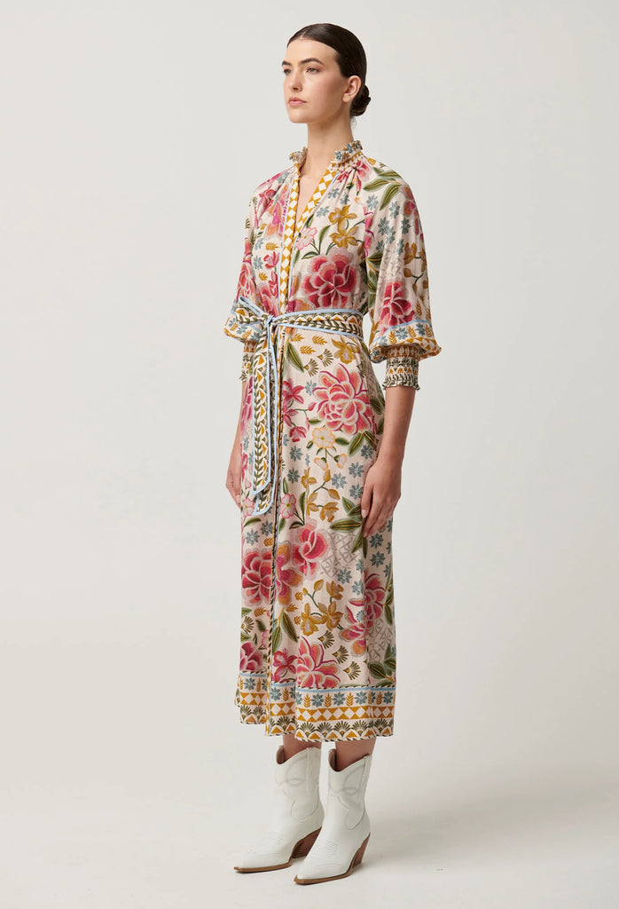 Once Was | Carmen Viscose Linen Placement Print Maxi Dress | Azalea Fields