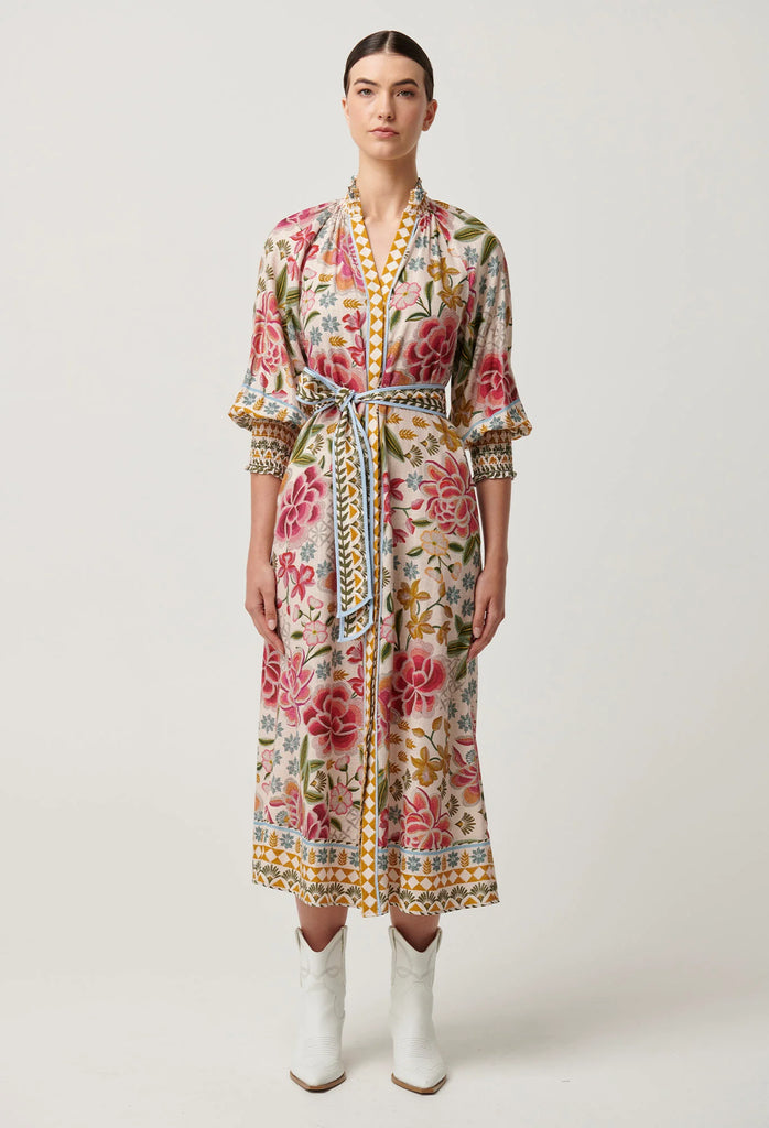 Once Was | Carmen Viscose Linen Placement Print Maxi Dress | Azalea Fields