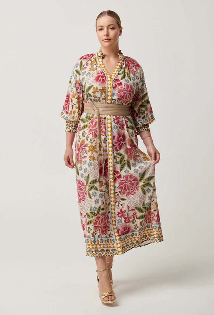 Once Was | Carmen Viscose Linen Placement Print Maxi Dress | Azalea Fields