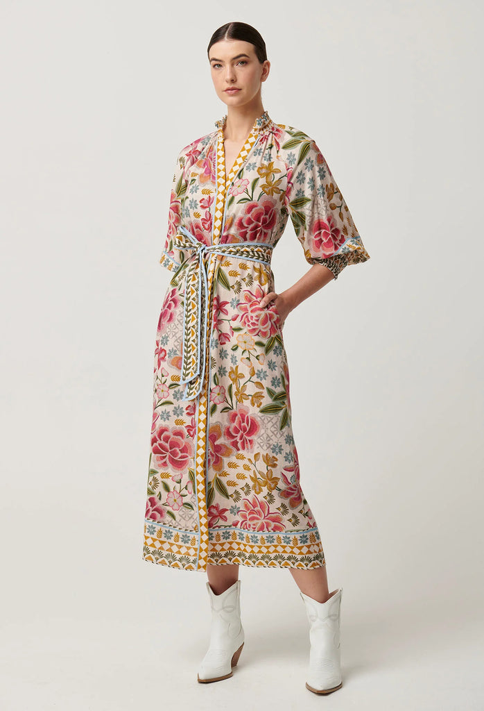 Once Was | Carmen Viscose Linen Placement Print Maxi Dress | Azalea Fields