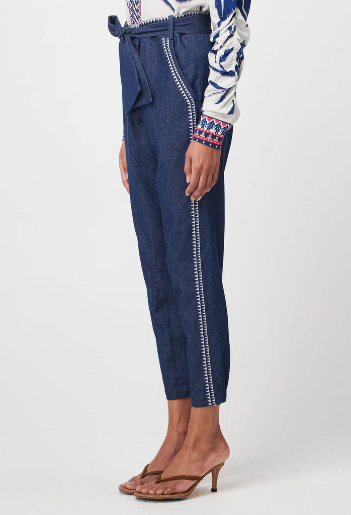 Once Was | Delray Placement Embroidered Cotton Denim Pant