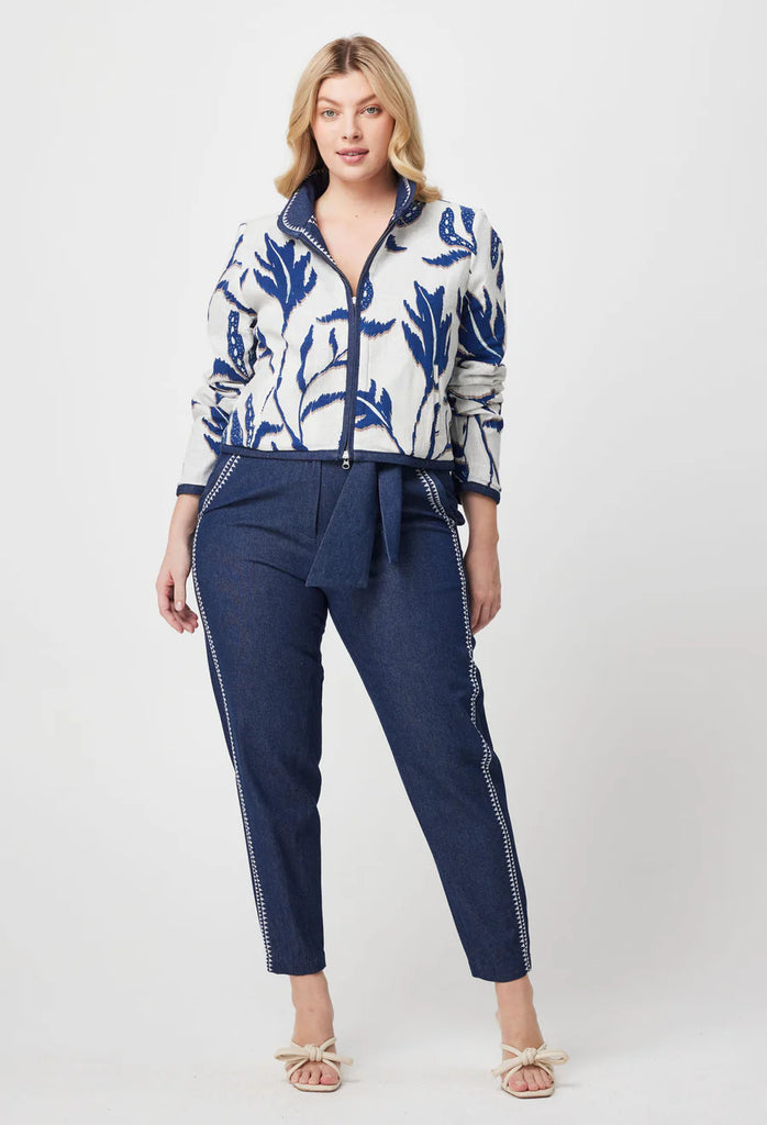 Once Was | Delray Placement Embroidered Cotton Denim Pant