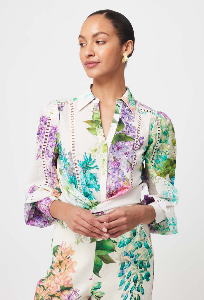 Once Was | Swanson Placement Cotton Voile Shirt | Wisteria Alba