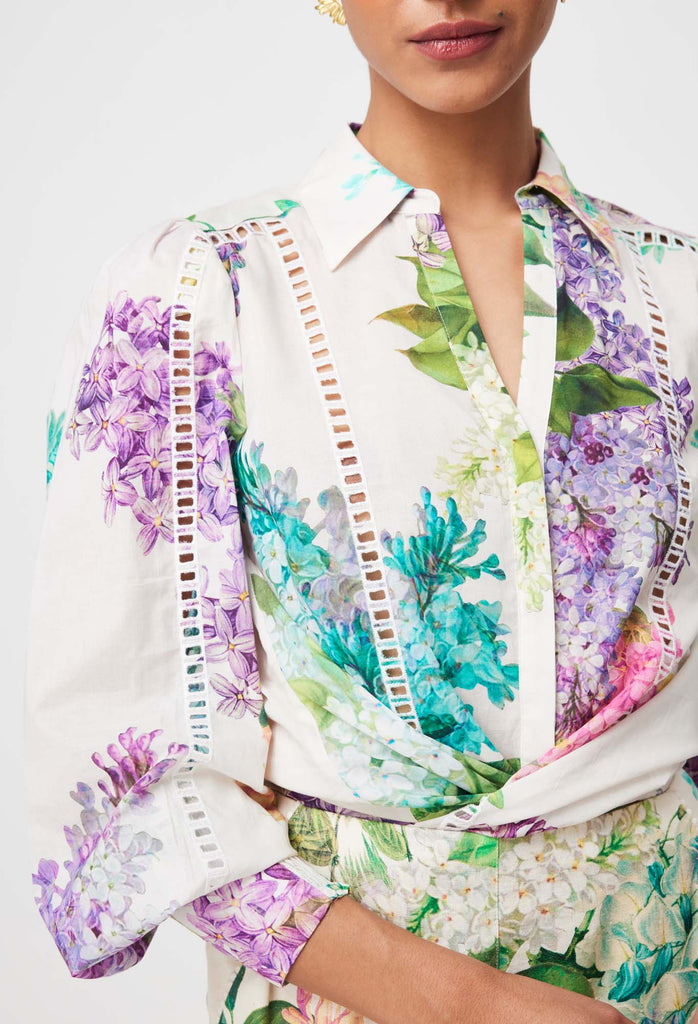 Once Was | Swanson Placement Cotton Voile Shirt | Wisteria Alba